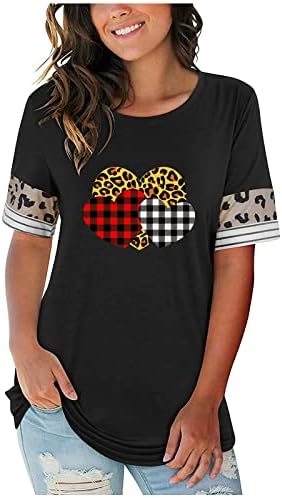 Ljetne ženske blagdanske majice za Valentinovo, majice s uzorkom srca i ljubavi, karirane Leopard majice kratkih rukava, bluze