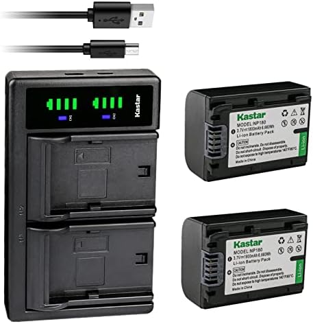 KASTAR 2 -PACK NP -180 Battery i LTD2 USB punjač kompatibilan s Minolta MN2K50NV - 2,7K Quad HD, MN4K25NV - 4K Ultra HD, MN4K20NV -
