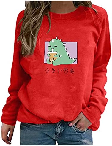 iybwzh ženska slatka dinosaur za tiskanje dukserice solidne boje bluza pulover