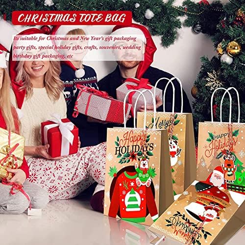 12 komada božićnih papirnatih vrećica božićne kraft vrećice božićne poklon vrećice s ručkom Djed Božićnjak božićno drvce snjegovići