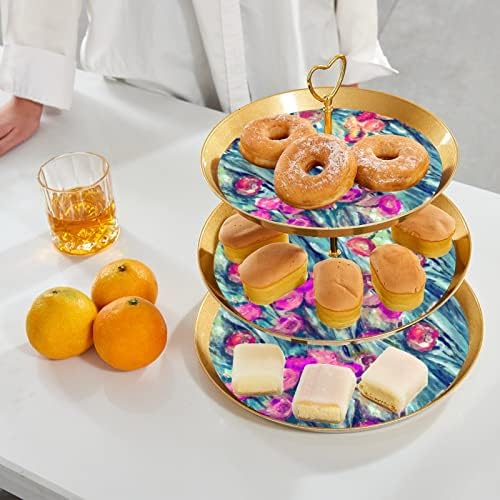 Cvjetni uzorak 3-sloj postolja za kolače, postolje za kolače, slojevito stalak za desert, okrugli tanjuri za vjenčane tuš za tuširanje