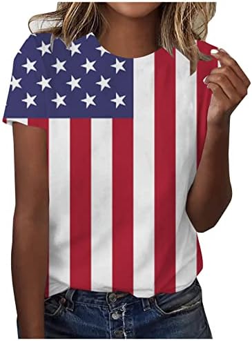 Ženski ljetni vrhovi 2023 ležerna odjeća 4. srpnja košulje majice kratki rukavi majica majica američke zastave grafički labavi slatke