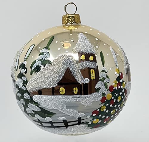 Poljska galerija Božićni ukras, zimska kućica, puhana staklena kugla 5-inčna