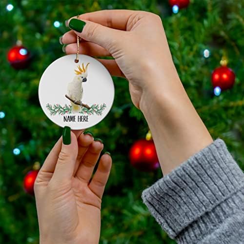 Smiješni kokatoo bijeli papiga Personalizirani ime darovi 2023 božićno drvce ukrasi krug keramika
