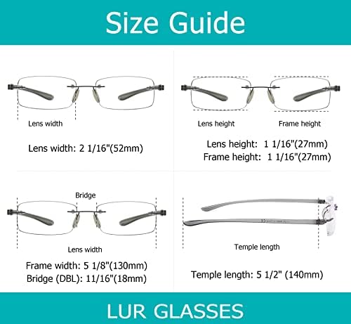 Lur 7 pakira naočale za čitanje bez obreda + 3 pakiranja na čašama za čitanje na pola ruba