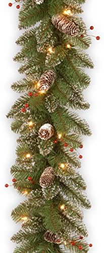 Nacionalna kompanija drveća unaprijed osvijetljena umjetna božićna vijenca | Potabano miješanim ukrasima i bijelim svjetlima | Sjajna