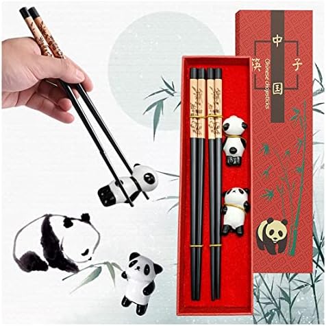 Poklon set od 2 para štapića i stalka za štapiće od 2 para, kineski japanski drveni štapići za višekratnu upotrebu s poklon futrolom