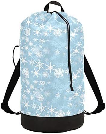 Plave snježne pahulje torba za pranje ruksak organizator prljave odjeće s remenom i ručkama koje se mogu prati u studentskom domu,