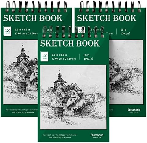 Skecheria 5,5x8.5 ”Knjiga skica teške težine besplatno -, 100 listova za skice, spiralni papir za crtanje umjetnika, knjiga za crtanje