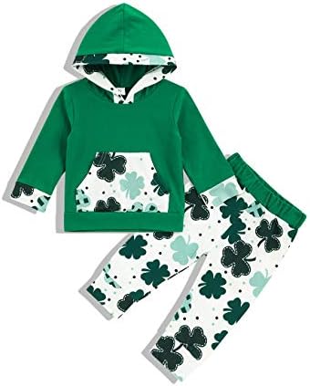 Dječak djevojaka St. Patrick's Day Odjeća s četverostrukim djetelinom Print Hoodie Twie majica i hlače St. Patrick's Day Outfits