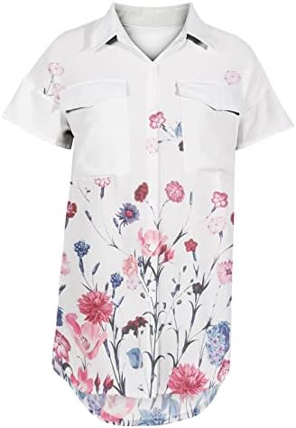 Ženski kratki rukavi havaji gumb dolje košulje džepovi poprsje labave hi-niske bočne proreze cvjetni cvjetni print boho plaža bluza