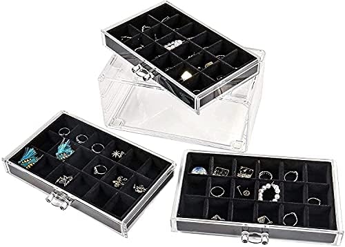 Kutija za odlaganje Kutije za žene s 3 ladice podesiva nakit Organizator kutija za prstenove Naušnice ogrlice s nakitom nakita za nakit