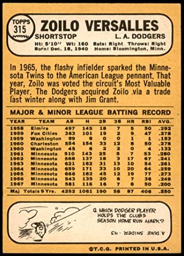 1968. Topps 315 Zoilo Versalles Los Angeles Dodgers Ex Dodgers
