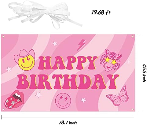 Uredna pozadina za rođendansku zabavu vruće ružičasto nasmiješeno lice leptir banner za usne ekstra velika pozadina od 92 inča Sretan