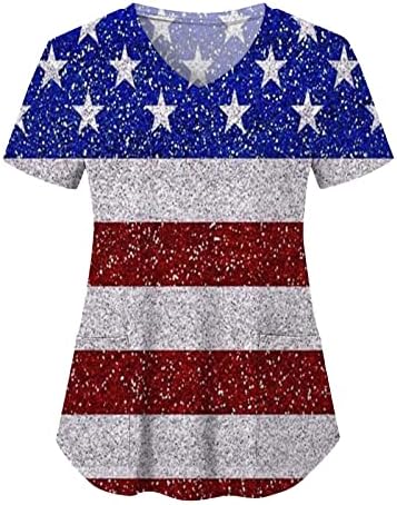 Ženska majica 4. srpnja s američkom zastavom, ljetne majice kratkih rukava s izrezom u obliku slova u, bluze s 2 džepa, svečana ležerna