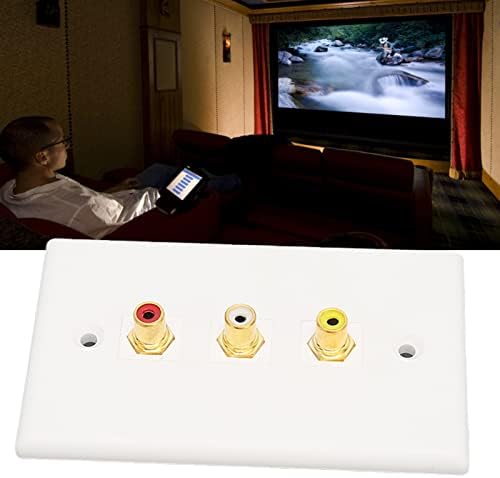 FECAMOS 3 RCA zidna ploča, ABS Zlatna zidna ploča RCA 1080p Jednostavna instalacija za postavljene gornje kutije za DVD igrače