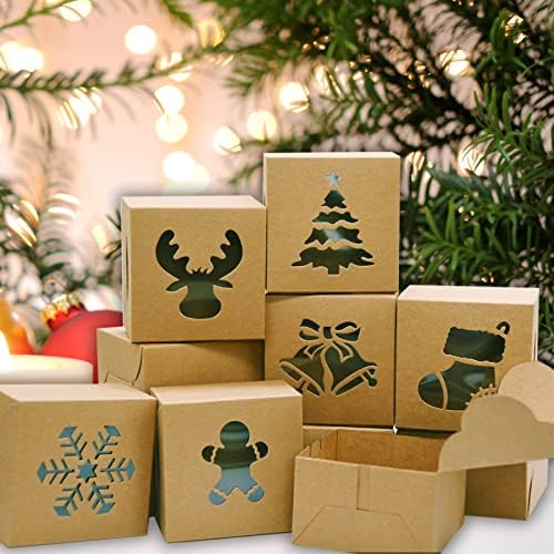 Kutije za božićne kolačiće od 24 komada poklon kutije za kraft kontejner za kolačiće s prozorom božićna automatska skočna ambalaža