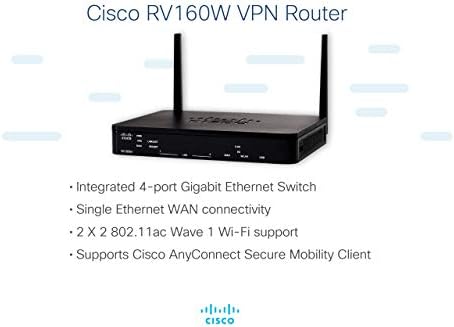 Cisco RV160W IEEE 802.11Ac Ethernet Wireless Router - 2,40 GHz ISM Band - 5 GHz Unii Band - 4 X Network Port - 1 x širokopojasni port