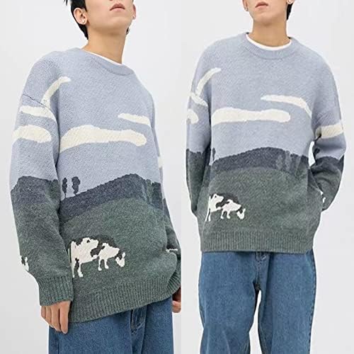 Flygo muški džemper krava harajuku preveliki džemperi casual pleteni pullover skakač