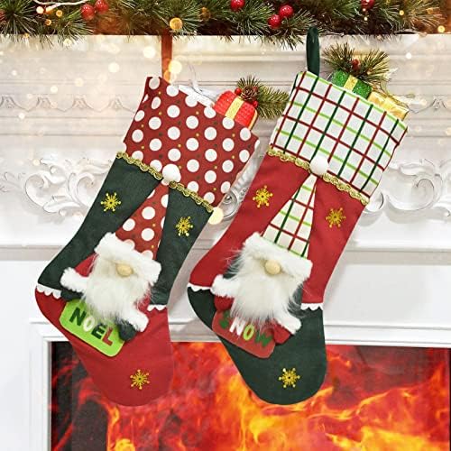 Wodecasa božićne čarape 2 paket, 18 3d gnomi duge brade čarape plišani karidni kamin Viseće čarape postavljene za obiteljski božićni