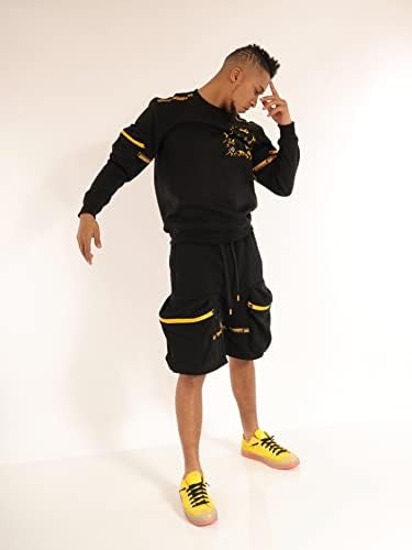 Showshot Mens Urban NYC Hip Hop Utility Fit Premium fleece kratke hlače - Varsity Street Fashion Sweatshorts RIBLESKE RASPOLOŽENE