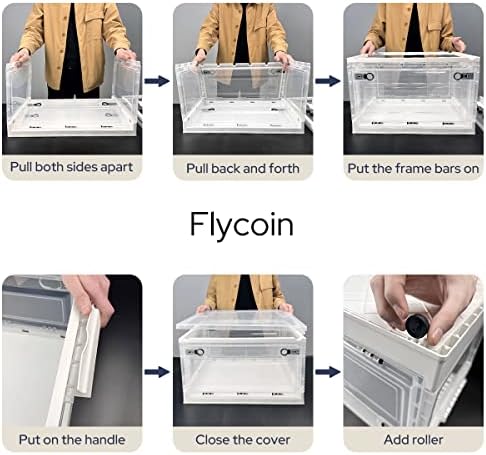 Flycoin kante za odlaganje s poklopcima, velika organizacija i skladištenje s kotačima, dvostruka vrata plastična kutija za sklopivu,