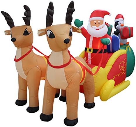 Dva paket ukrasa za božićne zabave, uključuje 13 stopa dugačak božićni napuhavanje Djeda Mraza i Penguin s poklonom u saonicama koji