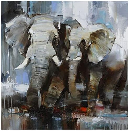 Ručno oslikana uljna slika na platnu, apstraktno moderno umjetničko djelo 3d debela teksturirana akrilna akrilna dviju slonova životinja
