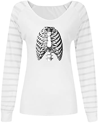 Žene Halloween Skeleton Heart Print majice Majice Žene Splice Spayve Fall Shirt v Neck Graphic Women's Tops Summer Summer