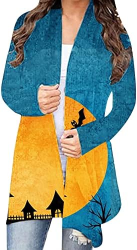 Žene otvorene prednje kardigan za Halloween tisak elegantne slegne ramenima dugih bluza bluza lagana case kaputa majica