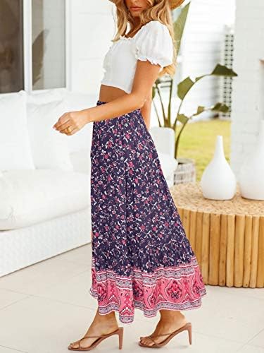 Ženska Maksi suknja A kroja s elastičnim pojasom i cvjetnim printom u boemskom stilu s džepovima u BOEMU 2023