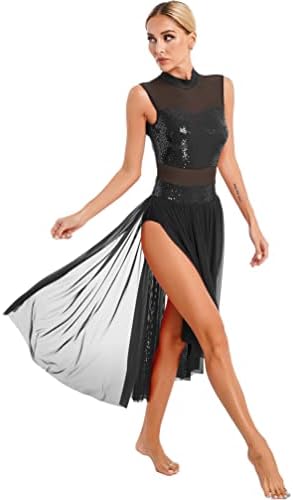 Yizyif žene lirična plesna haljina Moderna suvremena plesna odjeća podsmijeh šljokica leotard mesh tulle maxi duga suknja