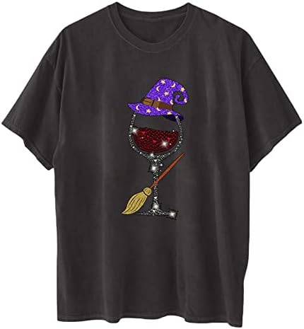 Ženske majice s grafičkim printom, vintage majica za Noć vještica, pamučne majice kratkih rukava s printom vještice i metle, vrhovi