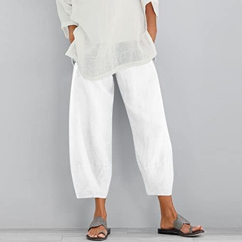 Ženske pamučne lanene hlače, casual Comfort široke noge palazzo joga kapris ljetni trendovski vrećasti hlače s džepovima