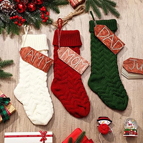 6 komada božićna čarapa pletena čarapa Bijelo crveno zelena kabel pletena božićna čarapa i 15 komada drvene oznake Male komade drveta