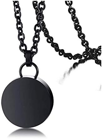 Rockyu okrugle urne ogrlice za pepeo crni lanac od nehrđajućeg čelika za muškarce Žene 24 inčne kremacije URN Opentable okrugli ormarić
