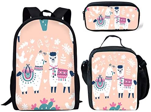 Paket ruksaka za školu ruksak s tiskom alpake kutija za ručak torbe za olovke 3pcs