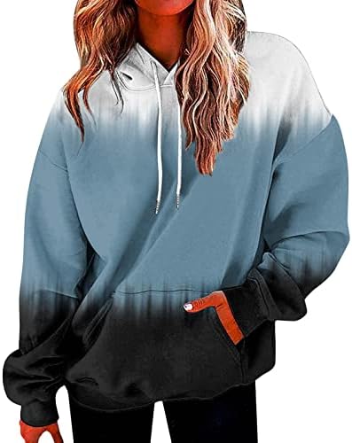 Žene u boji blok pulover kapuljača dukserica ležerna labava kapuljača s kapuljačama s dugim rukavima za tinejdžerke 2023