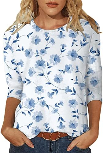 Ženski lišće od tri četvrtine rukava za ispis majice proljetni ljetni vrhovi okrugli vrat udoban labavi ležerne dnevne košulje