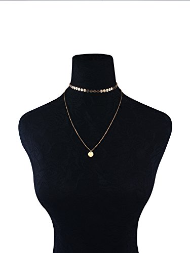 Dvostruka slojevita ogrlica od boho diska sa zlatnim šljokicama, nježna ogrlica, retro nakit, Dodaci za žene i djevojke