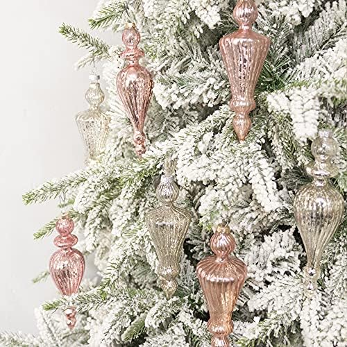 Ki Store Mercury Glass Finial božićni ukrasi Set od 4 šampanjca srebra velika viseća božićna finials za dekor za odmor za božićno drvce