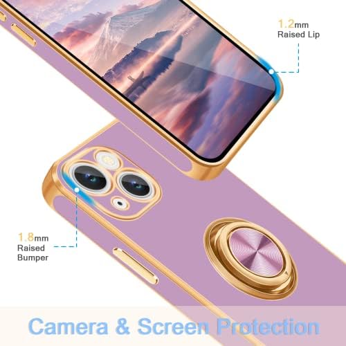 FINGIC SLUČAJ IPHON 13, iPhone 13 futrola s postoljem prstena, [360 ° rotabilni držač prstena Magnetska kocka] [Sjajni oblozi Zlatni