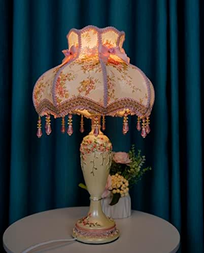 Aeyee lijepa stolna svjetiljka s tkaninom lamlja, antikni cvjetni ukrasni krevetni ormarić, ručno rađeno noćno svjetlo za spavaću sobu