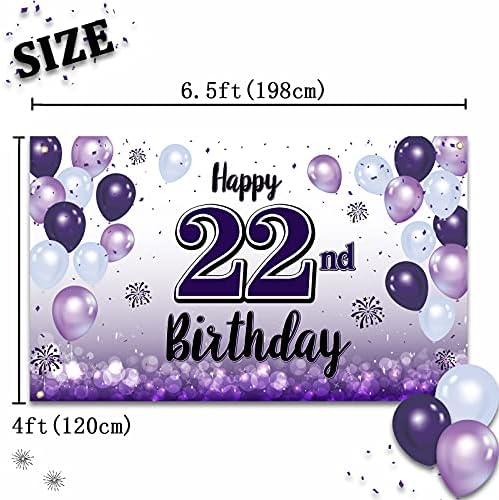 Laskyer Happy 22. rođendan Purple Veliki natpis - Živjeli do 22 godine stare pozadine za rođendanski zid, ukrasi 22. rođendana.