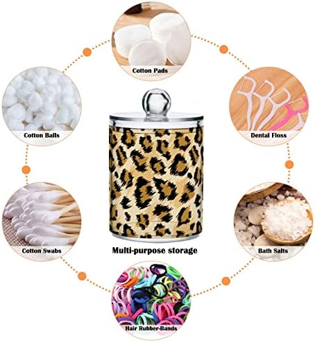 Yyzzh leopard Print Animal Skin Offer 4 Pack Qtip držač za dozator za pamučni obruč s kuglicama Okrugli jastučići Floss 10 oz apoteka