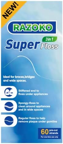 Zubni flos za grudnjake, super floss unaprijed izrezani niti, 60 brojanja, pakiranje od 3
