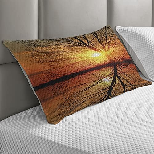 AMBESONNE jesenski prekriveni jastuk, stablo bez lišća u jesen na horizontu za zalazak sunca s panoramom refleksije vode, standardni