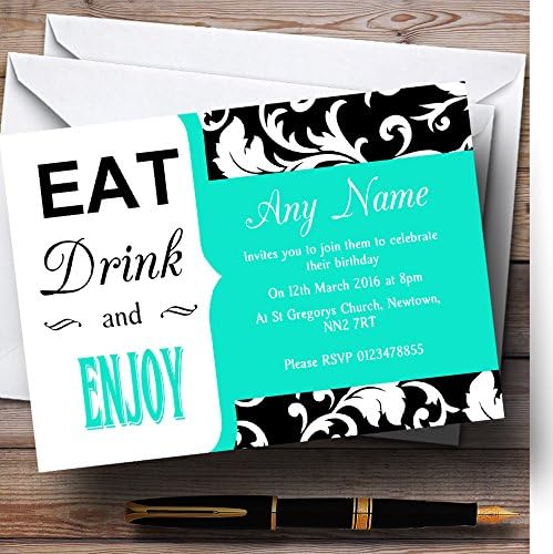 Aqua Vintage Damask jede piće personalizirane pozivnice za rođendan