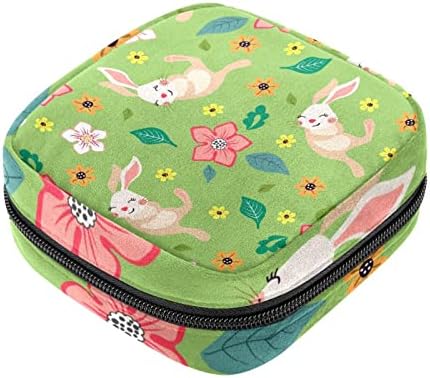 Sanitarna torba za skladištenje ubrusa, torba s jastučićem, torba za jastučiće, mala torba za šminku, bešavni zečji cvjetni zeleni