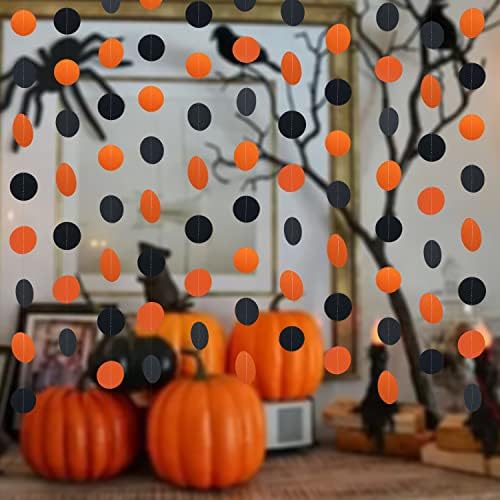 Xianmu narančasti i crni krug Dot Garland Halloween Streams Streamers pozadina za Halloween Viseće zabave ukrasi za kućni kamin Mantel,